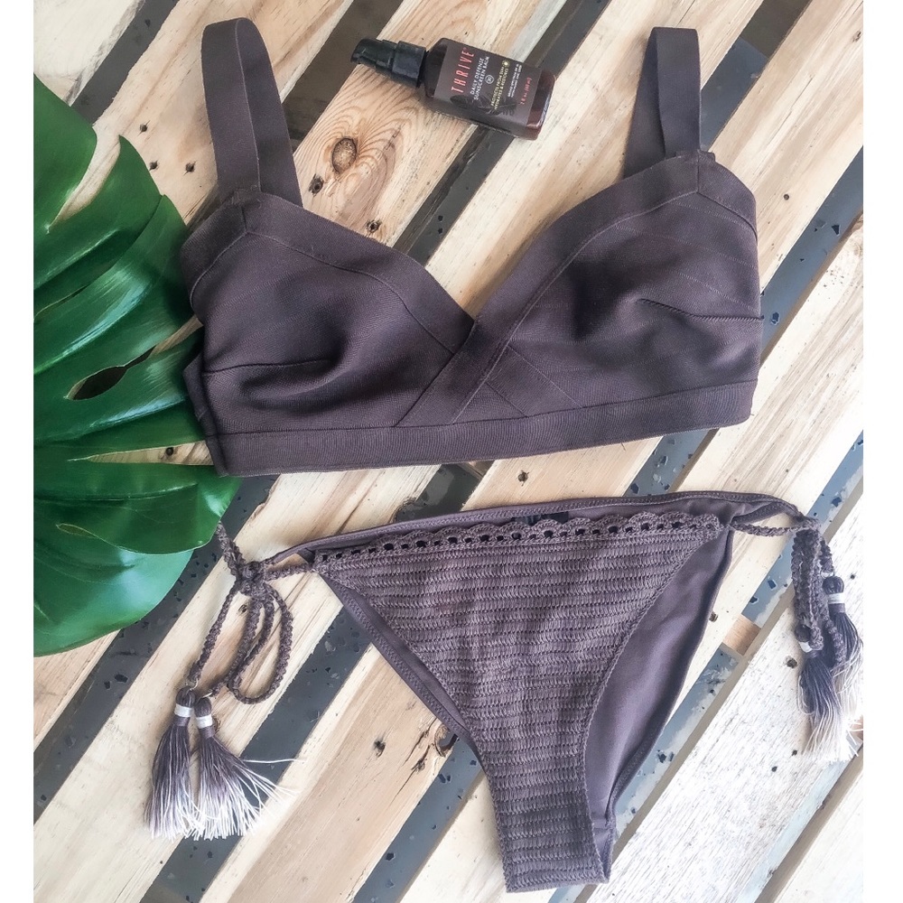 H&M Taupe Brown Top with Crocheted Bottom